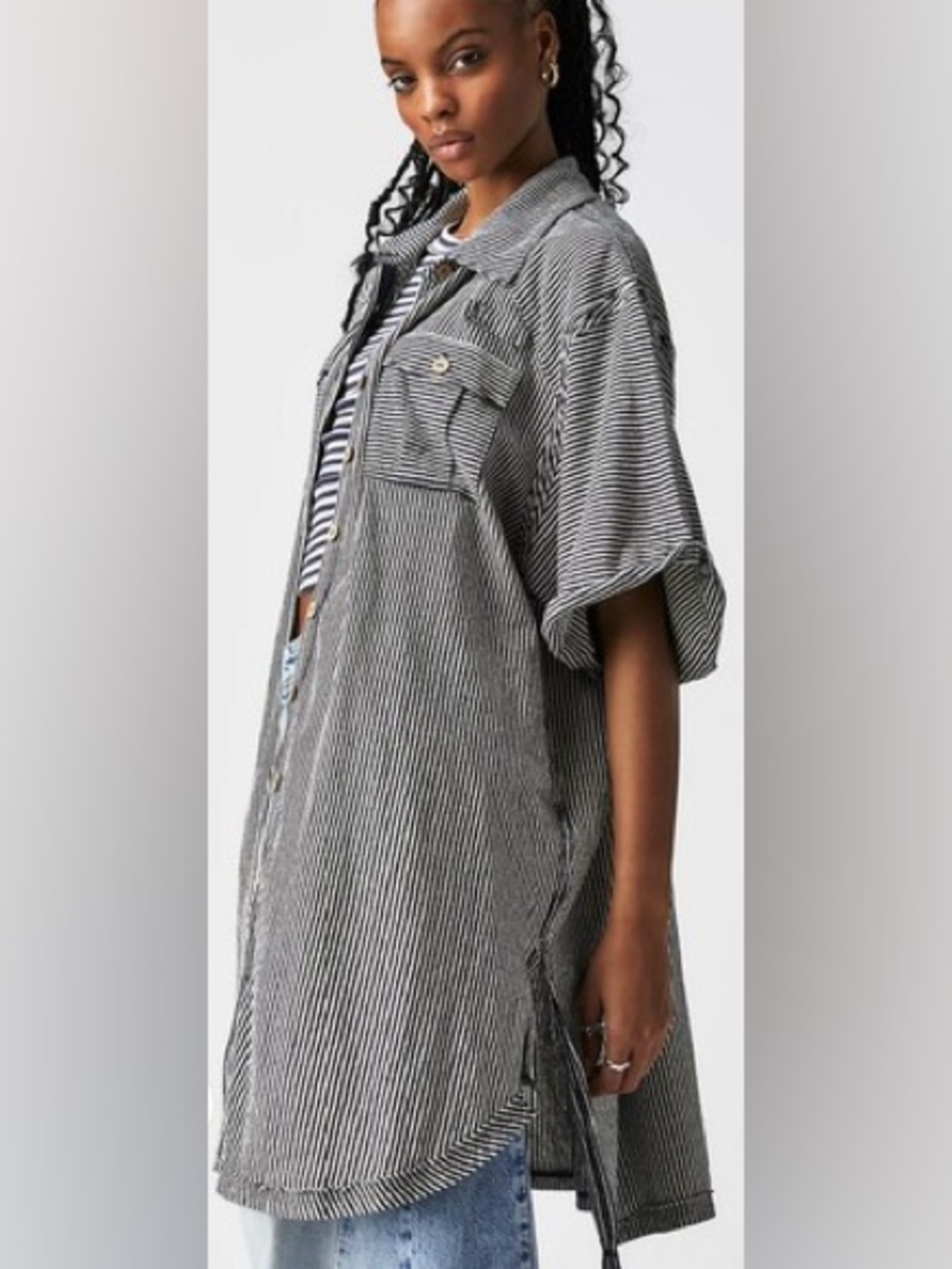 WE THE FREE | FP Brenton Maxi Top Striped Button Down Duster Tunic